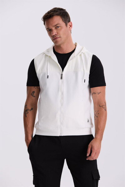 Ecru Slim Fit Hooded Cotton Lycra Vest - 1