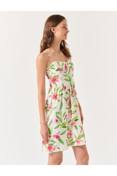 Ecru Strapless Heart Neck Floral Mini Linen Dress - 17