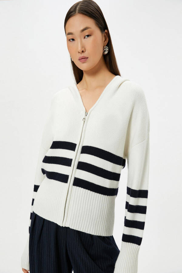 Ecru Striped Women's Cardigan 4WAK90151HT - 1