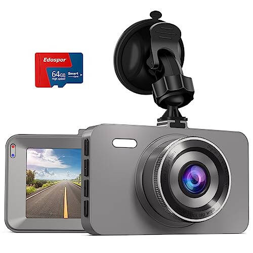 Edospor Araba İçin 64G SD Kartlı Dash Cam, 3'' IPS Ekranlı Araba Kamerası, 176° Geniş Açı Dash Kamera, 1080P FHD Kızılötesi Gece Görüşlü Dashcam, Döngü Kaydı, Park Modu, G-Sensör, WDR - 1