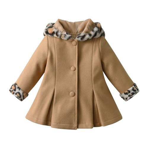 Eghunooy Toddler Baby Girl Fleece Jacket Long-sleeve Button Leopard Hooded Wool Blend Coat Outerwear - 1