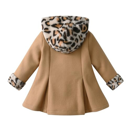 Eghunooy Toddler Baby Girl Fleece Jacket Long-sleeve Button Leopard Hooded Wool Blend Coat Outerwear - 2