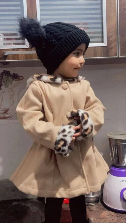 Eghunooy Toddler Baby Girl Fleece Jacket Long-sleeve Button Leopard Hooded Wool Blend Coat Outerwear - 3