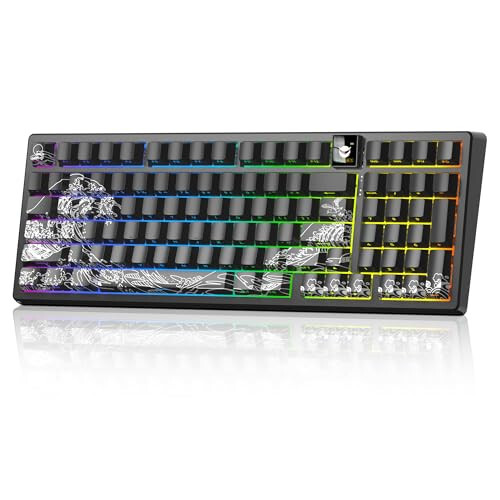 Ekranlı OHY Kablosuz Mekanik Klavye, XVX K98 Üç Modlu Bağlantı RGB Arka Aydınlatmalı Oyun Klavyesi, Sayısal Tuş Takımıyla Kremsi Klavye, Conta Yapısı, Win/Mac İçin Sıcak Takım Özelleştirilebilir Klavye - Mercan Denizi - 1