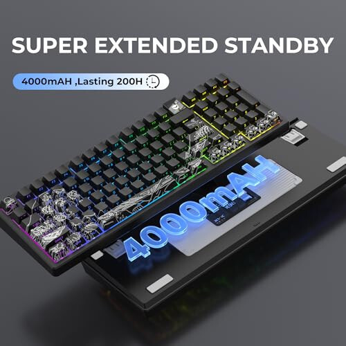 Ekranlı OHY Kablosuz Mekanik Klavye, XVX K98 Üç Modlu Bağlantı RGB Arka Aydınlatmalı Oyun Klavyesi, Sayısal Tuş Takımıyla Kremsi Klavye, Conta Yapısı, Win/Mac İçin Sıcak Takım Özelleştirilebilir Klavye - Mercan Denizi - 8