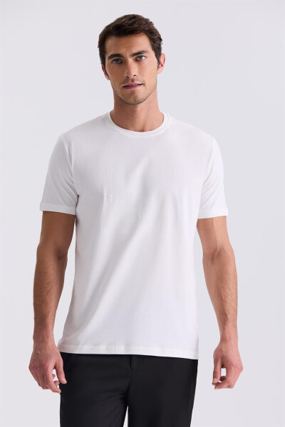 Ekru Slim Fit Bisiklet Yaka T-Shirt - 1