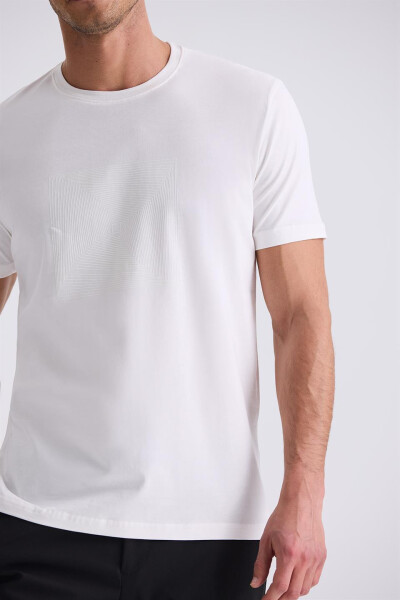 Ekru Slim Fit Bisiklet Yaka T-Shirt - 3