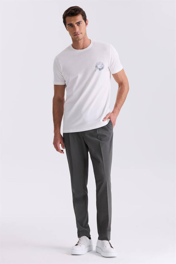 Ekru Slim Fit Bisiklet Yaka T-Shirt - 2