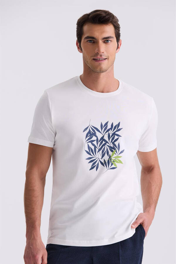 Ekru Slim Fit Bisiklet Yaka T-Shirt - 1