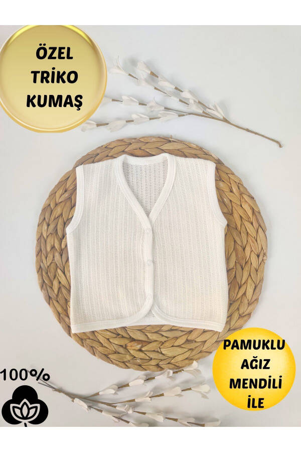 Ekru triko kız erkek bebek yeleği, mevsimlik, %100 pamuklu, çıtçıtlı, kolsuz, yenidoğan hediyeler. - 1