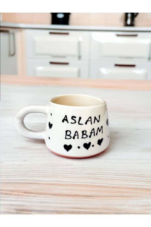 El Yapımı Seramik Kahve Fincanı, Seramik Taraftar Aslan Babam Mug, Kupa, Babalar Günü - 1