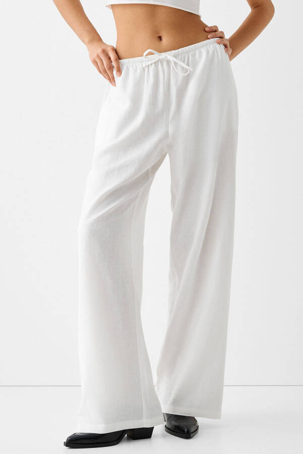 Elastic Waist Straight Fit Linen Blend Pants - 1