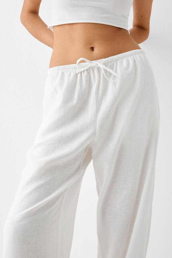 Elastic Waist Straight Fit Linen Blend Pants - 5