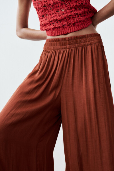 Elastic Waistband Satin Trousers - Red - 20