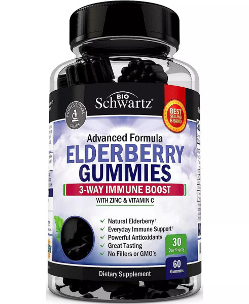 Elderberry Gummies with Zinc and Vitamin C for Adults & Kids | Natural Immune Support | Black Sambucus Elderberries, Powerful Multiminerals Supplement | Gluten-Free, Non-GMO | 60 Gummies Purple - 5