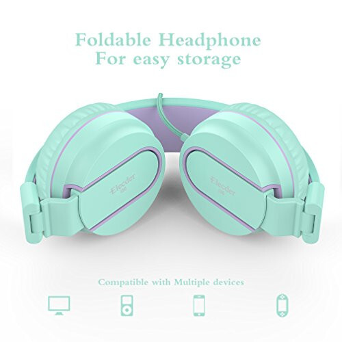 ELECDER i36 Kids Headphones Children Girls Boys Teens Foldable Adjustable On Ear Headphones 3.5mm Jack Compatible Cellphones Computer Kindle MP3/4 School Tablet Green/Purple - 6