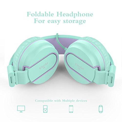 ELECDER i36 Kids Headphones Children Girls Boys Teens Foldable Adjustable On Ear Headphones 3.5mm Jack Compatible Cellphones Computer Kindle MP3/4 School Tablet Green/Purple - 6