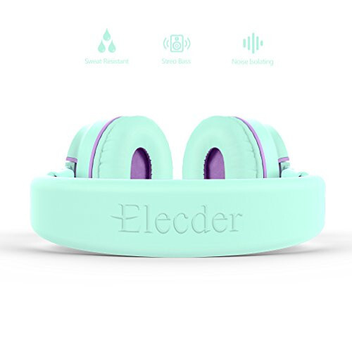 ELECDER i36 Kids Headphones Children Girls Boys Teens Foldable Adjustable On Ear Headphones 3.5mm Jack Compatible Cellphones Computer Kindle MP3/4 School Tablet Green/Purple - 8