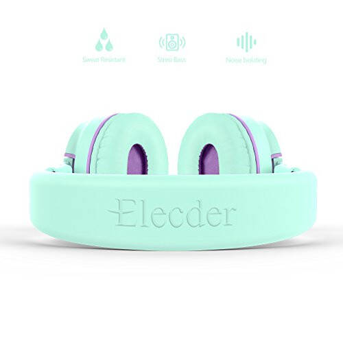 ELECDER i36 Kids Headphones Children Girls Boys Teens Foldable Adjustable On Ear Headphones 3.5mm Jack Compatible Cellphones Computer Kindle MP3/4 School Tablet Green/Purple - 8