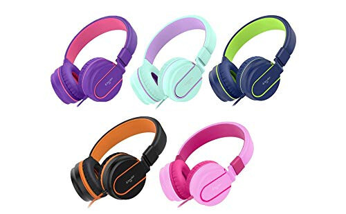 ELECDER i36 Kids Headphones Children Girls Boys Teens Foldable Adjustable On Ear Headphones 3.5mm Jack Compatible Cellphones Computer Kindle MP3/4 School Tablet Green/Purple - 9