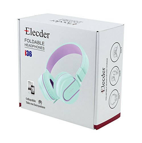 ELECDER i36 Kids Headphones Children Girls Boys Teens Foldable Adjustable On Ear Headphones 3.5mm Jack Compatible Cellphones Computer Kindle MP3/4 School Tablet Green/Purple - 3