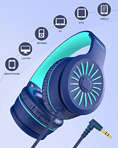 ELECDER i45 On-Ear Headphones with Microphone - Foldable Stereo Bass, Portable Wired Headphones with No-Tangle 1.5M Cord, 3.5MM Jack for School/Kids/Teens/Smartphones/Travel/Tablet - Blue - 10