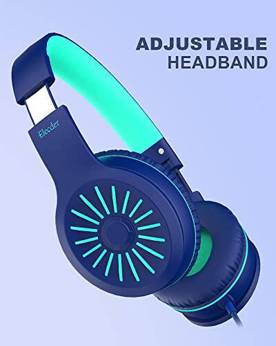 ELECDER i45 On-Ear Headphones with Microphone - Foldable Stereo Bass, Portable Wired Headphones with No-Tangle 1.5M Cord, 3.5MM Jack for School/Kids/Teens/Smartphones/Travel/Tablet - Blue - 2