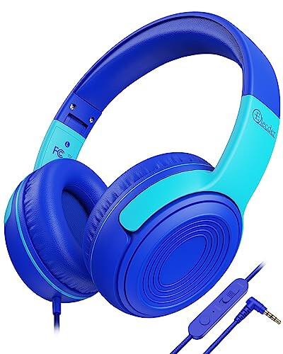 ELECDER Kids Headphones, S8 Wired Headphones for Kids with Microphone for Boys Girls, Adjustable 85dB/94dB Volume Limited (Navy/Blue) - 1