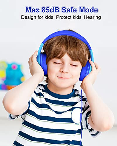 ELECDER Kids Headphones, S8 Wired Headphones for Kids with Microphone for Boys Girls, Adjustable 85dB/94dB Volume Limited (Navy/Blue) - 2