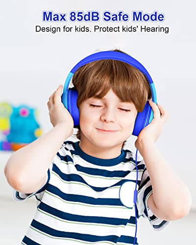 ELECDER Kids Headphones, S8 Wired Headphones for Kids with Microphone for Boys Girls, Adjustable 85dB/94dB Volume Limited (Navy/Blue) - 2