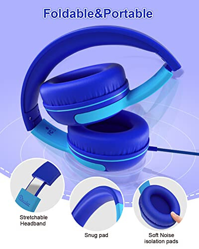 ELECDER Kids Headphones, S8 Wired Headphones for Kids with Microphone for Boys Girls, Adjustable 85dB/94dB Volume Limited (Navy/Blue) - 4