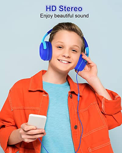 ELECDER Kids Headphones, S8 Wired Headphones for Kids with Microphone for Boys Girls, Adjustable 85dB/94dB Volume Limited (Navy/Blue) - 6