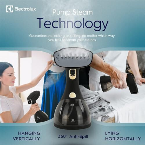 Electrolux Portable Handheld Garment and Fabric Steamer 1500 Watts, Quick Heat Ceramic Plate Steam Nozzle, 2 in 1 Fabric Wrinkle Remover and Clothing Iron, with Fabric, Lint Brush, and Steam Nozzle - 3