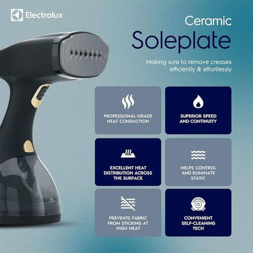 Electrolux Portable Handheld Garment and Fabric Steamer 1500 Watts, Quick Heat Ceramic Plate Steam Nozzle, 2 in 1 Fabric Wrinkle Remover and Clothing Iron, with Fabric, Lint Brush, and Steam Nozzle - 4