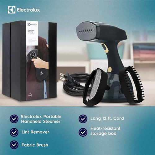 Electrolux Portable Handheld Garment and Fabric Steamer 1500 Watts, Quick Heat Ceramic Plate Steam Nozzle, 2 in 1 Fabric Wrinkle Remover and Clothing Iron, with Fabric, Lint Brush, and Steam Nozzle - 6