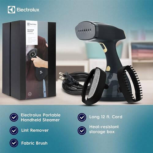 Electrolux Portable Handheld Garment and Fabric Steamer 1500 Watts, Quick Heat Ceramic Plate Steam Nozzle, 2 in 1 Fabric Wrinkle Remover and Clothing Iron, with Fabric, Lint Brush, and Steam Nozzle - 6