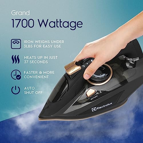 Electrolux Professional Steam Iron for Clothes, 1700-Watts Powerful Clothing Iron Steamer with Rapid Heat, Adjustable Steamer, Titanium Infused Ceramic Soleplate - Black, Large - 4