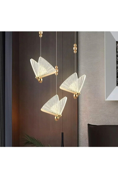 Elegance Modern Kelebek Tasarım Üçlü Sarkıt Led Avize Rose Gold Sarı Harika Görsel - 3