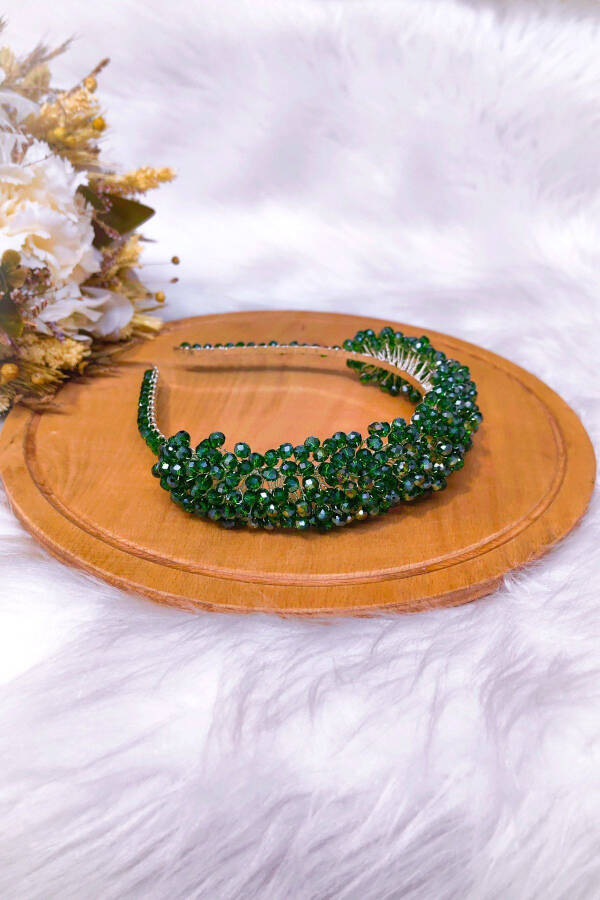 Elegant and Graceful Henna and Engagement Crown and Hair Accessory with Emerald Green Crystal Stones - 1