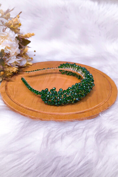 Elegant and Graceful Henna and Engagement Crown and Hair Accessory with Emerald Green Crystal Stones - 2