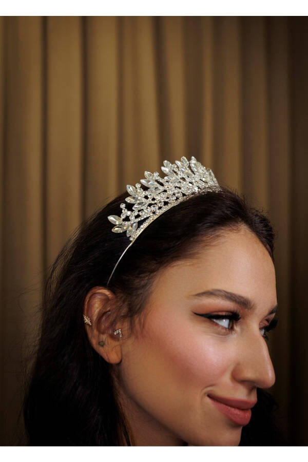 Elegant and Stylish Wedding and Engagement Bridal Crown and Hair Accessory with Crystal Stones - 7