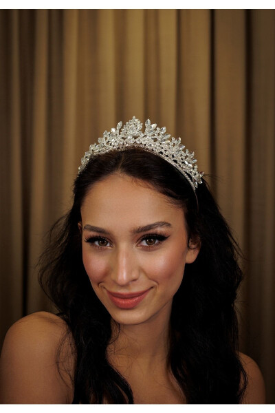 Elegant and Stylish Wedding and Engagement Bridal Crown and Hair Accessory with Crystal Stones - 1