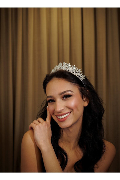 Elegant and Stylish Wedding and Engagement Bridal Crown and Hair Accessory with Crystal Stones - 3