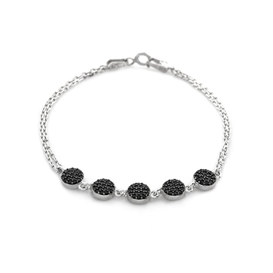 Elegant Design 925 Sterling Silver Waterway Women's Bracelet with Black Zircon Stone - 4