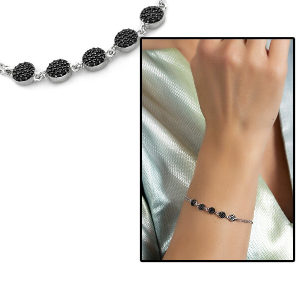 Elegant Design 925 Sterling Silver Waterway Women's Bracelet with Black Zircon Stone - 5