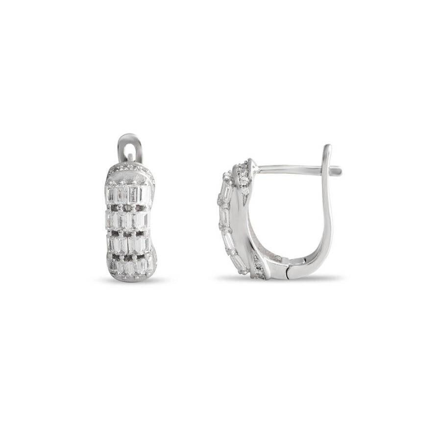 Elegant Design 925 Sterling Silver Women's Earrings with Baguette Stones - 9