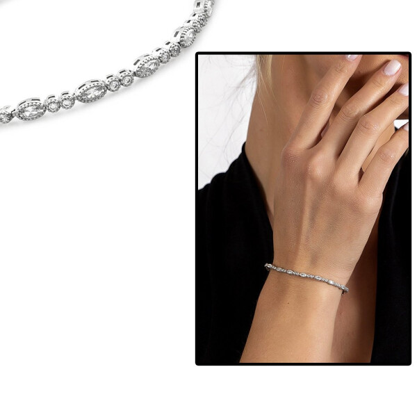 Elegant Design Full Circle 925 Sterling Silver Women's Bracelet with White Zircon Stones - 10