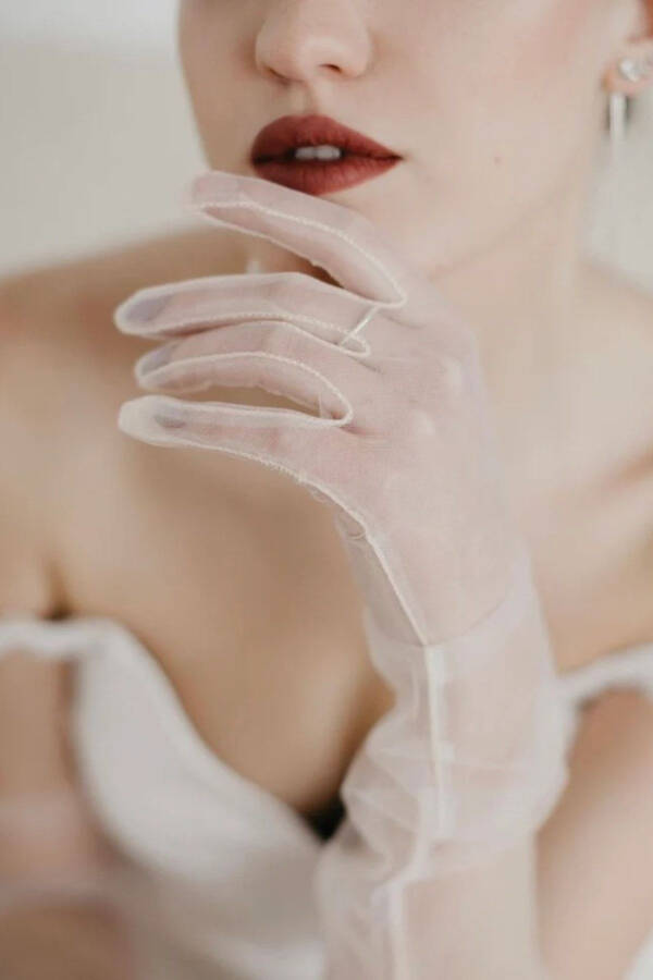 Elegant Evening Accessory Party Gloves White Long Transparent Tulle Fancy Bridal Gloves - 1