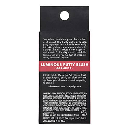 E.L.F. Luminous Putty Blush, пудровый румяна с тонким мерцанием, которые можно наслаивать. Высокопигментированный и кремообразный, веганский и не тестированный на животных. Оттенок Бермуды. - 4