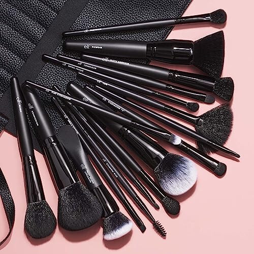 e.l.f. Ultimate Makeup Brush Seti & Sayohat Ruloni, 17 dona Fırça To'plami, Ko'z Soyasi, Fondöten, Pudra, Krem-bo'yash va boshqa narsalar uchun Fırchalar, Vegan & Hayvonlarga Zarar Bermaydigan - 3